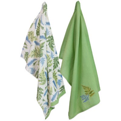 Set of Two Blue and Green Palm Fronds Kitchen Towels