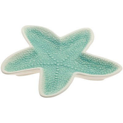 12" Green and White Ceramic Starfish Shaped Plate