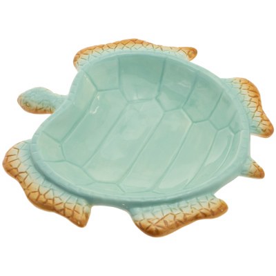 8" Green and Brown Ceramic Sea Turtle Shaped Plate