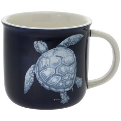 13 Oz White Sea Turtle on Blue Mug