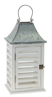 16" White and Galvanized Metal and Wood Lantern