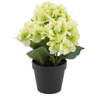 12" Faux Light Green Potted Hydrangea