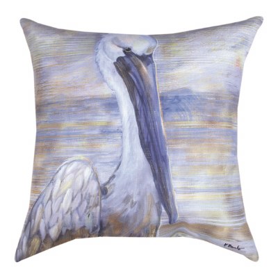 18" Sq Gold and Blue Pelican Decorative Indoor/Outdoor Pillow