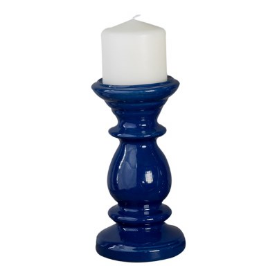 8" Dark Blue Ceramic Pillar Candleholder