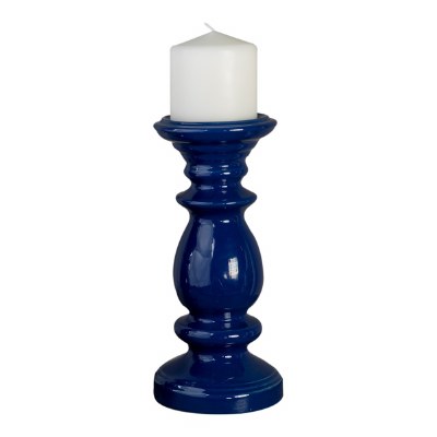 11" Dark Blue Ceramic Pillar Candleholder