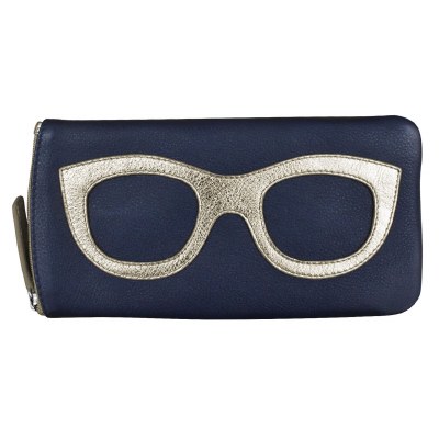 8" Navy and Light Gold Eyeglass Case With an Eyeglass Design