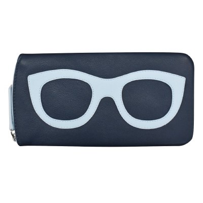 8" Navy and Chambray Eyeglass Case With an Eyeglass Design