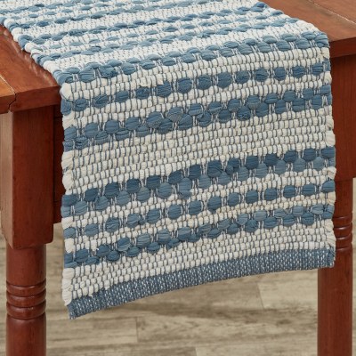 13" x 54" Blue and White French Farmhouse Chindi Table Runner