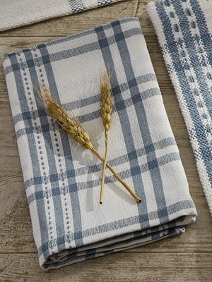 18" Sq Blue and White French Farmhouse Plaid Cloth Napkin