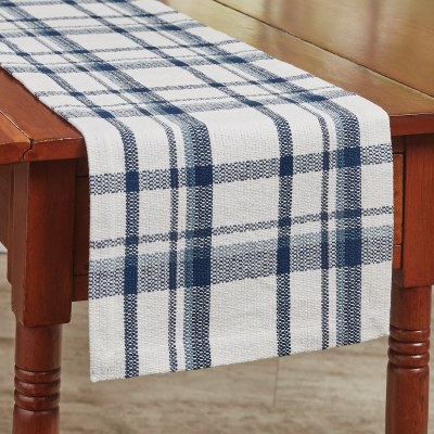 13" x 54" Dark Blue and White Plaid Table Runner