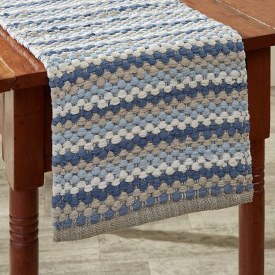 13" x 54" Blue and Beige Aviary Chindi Table Runner