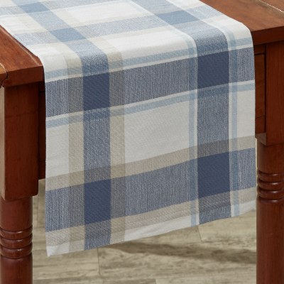 13" x 36" Blue and Beige Plaid Table Runner