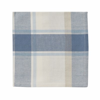 18" Sq Blue and Beige Plaid Cloth Napkin