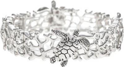Silver Toned Turtle on Coral Bracelet