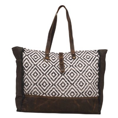 17" x 20" Brown and White Diamond Weekender Bag