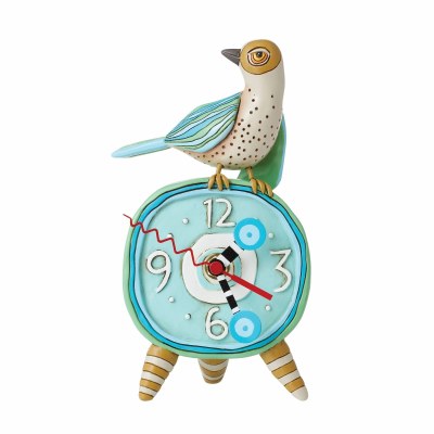 8" Aqua Bird Sitting Clock