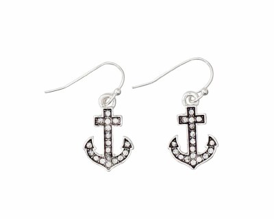 Silver Toned Bling Anchor Earrings