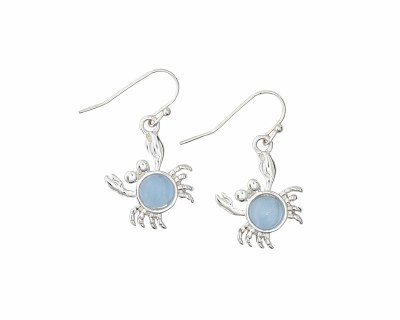 Silver Toned and Blue Crab Earrings