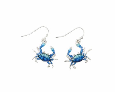 Silver Toned and Two Toned Blue Crab Earrings