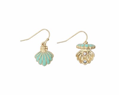 Gold Toned and Green Hinge Shell Earrings