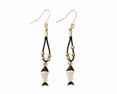 Gold Toned and Black Bonefish Earrings