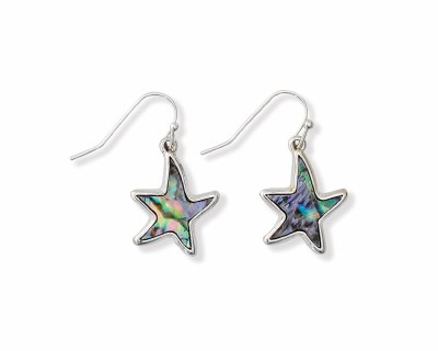 Silver Toned Abalone Starfish Earrings