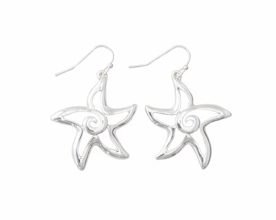 Silver Toned Swirl Starfish Earrings