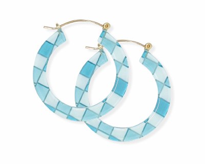 Blue Checkered Hoop Earrings