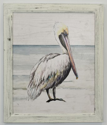 26" x 22" Pelican Profile Gel Print in a Distressed White Frame