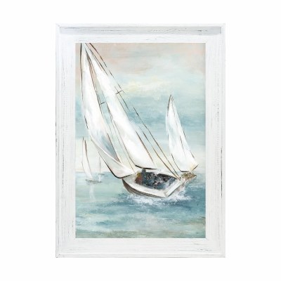 43" x 31" White Sailboats 2 Gel Print in a White Wash Frame