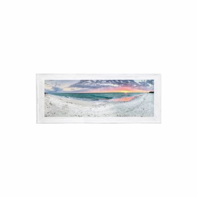 25" x 63" Beach Sun Panorama Gel Print in a White Wash Frame