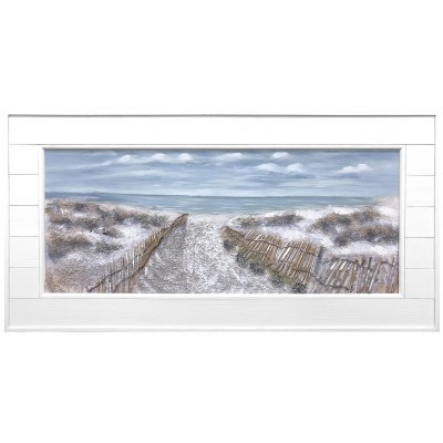 28" x 56" 3D Beach Vista in a White Wash Slat Framed Canvas