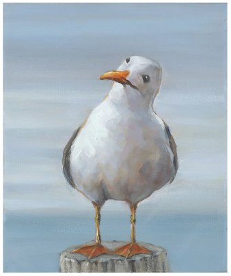 14" x 12" Seagull on a Piling 2 Framed Canvas