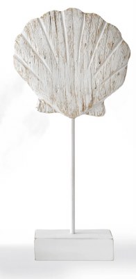 16" Distressed White Scallop Shell on a Stand Statue