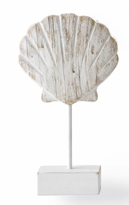 12" Distressed White Scallop Shell on a Stand Statue