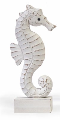12" Distressed White Seahorse on a Stand Statue