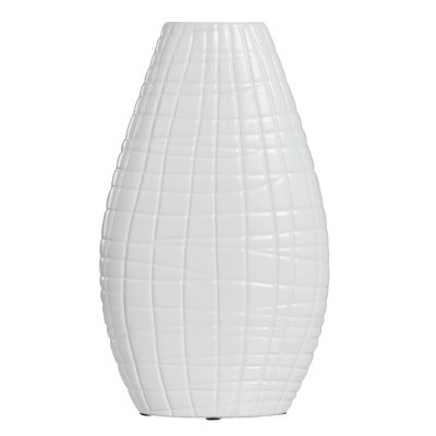 15" White Grid Ceramic Vase