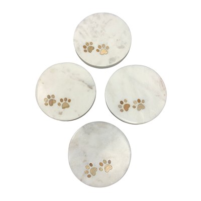 Set of Four Paw Print Marble Coasters