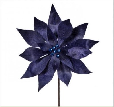 20" Faux Mignight Blue Poinsettia With Pearls
