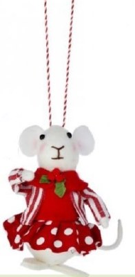 5" Red and White Girl Mouse Ornament