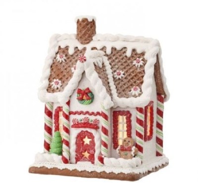 8" LED Red and White Gingerbread House