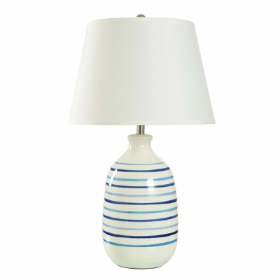 30" Blue and White Ceramic Stripe Table Lamp