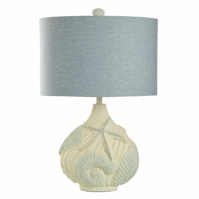 31" Blue and Cream Shell Table Lamp and a Blue Shade