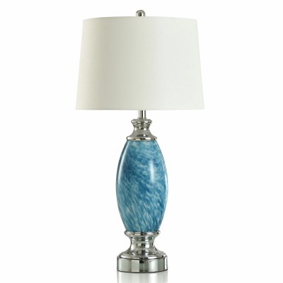 32" Blue Swirl Glass Silver Base Table Lamp