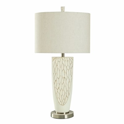 33" Cream and Brown Textured Table Lamp