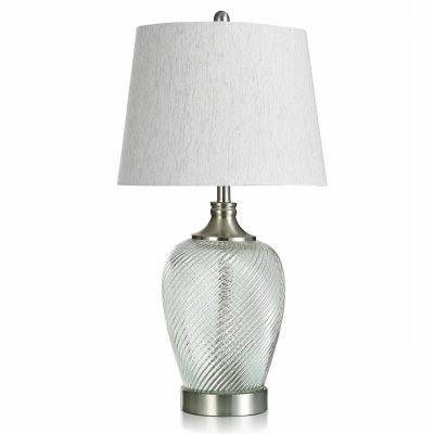 29" Clear and Silver Swirl Glass Table Lamp