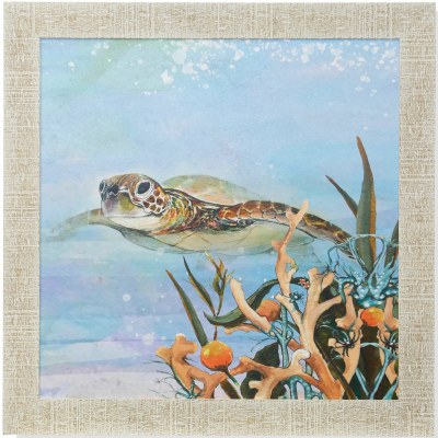 36" Sq Sea Turtle With Coral Gel Framed Print