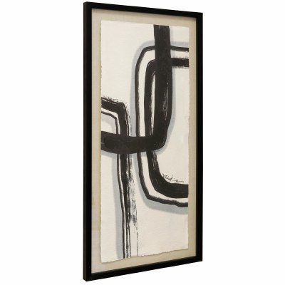 39" x 20" Black Lines Abstract 1 Framed Print Under Glass