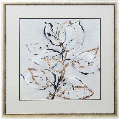 35" Sq Black and Gold Leaves 2 Framed Print Under Glass