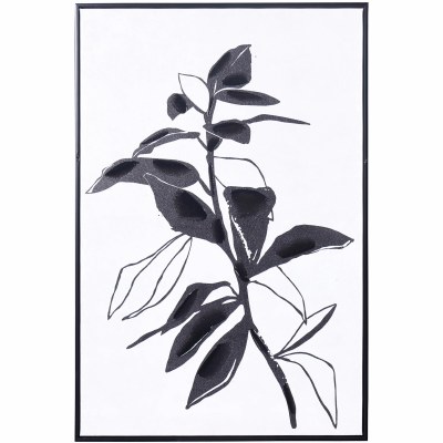 35" x 24" Black Leaves 1 Framed Canvas